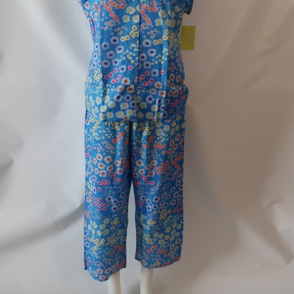 NWT Womens The Cat's Pajamas Cerulean Floral Blue Multi 2 Pc Set Top Bottom L - Picture 12 of 15